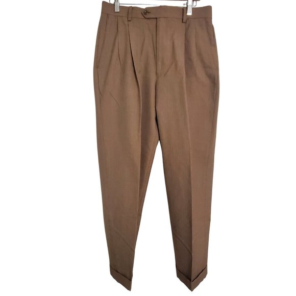 Louis Raphael Men's Dress Pants Size 32W x 30L Beige Cuffed Front Pleated - Picture 10 of 13